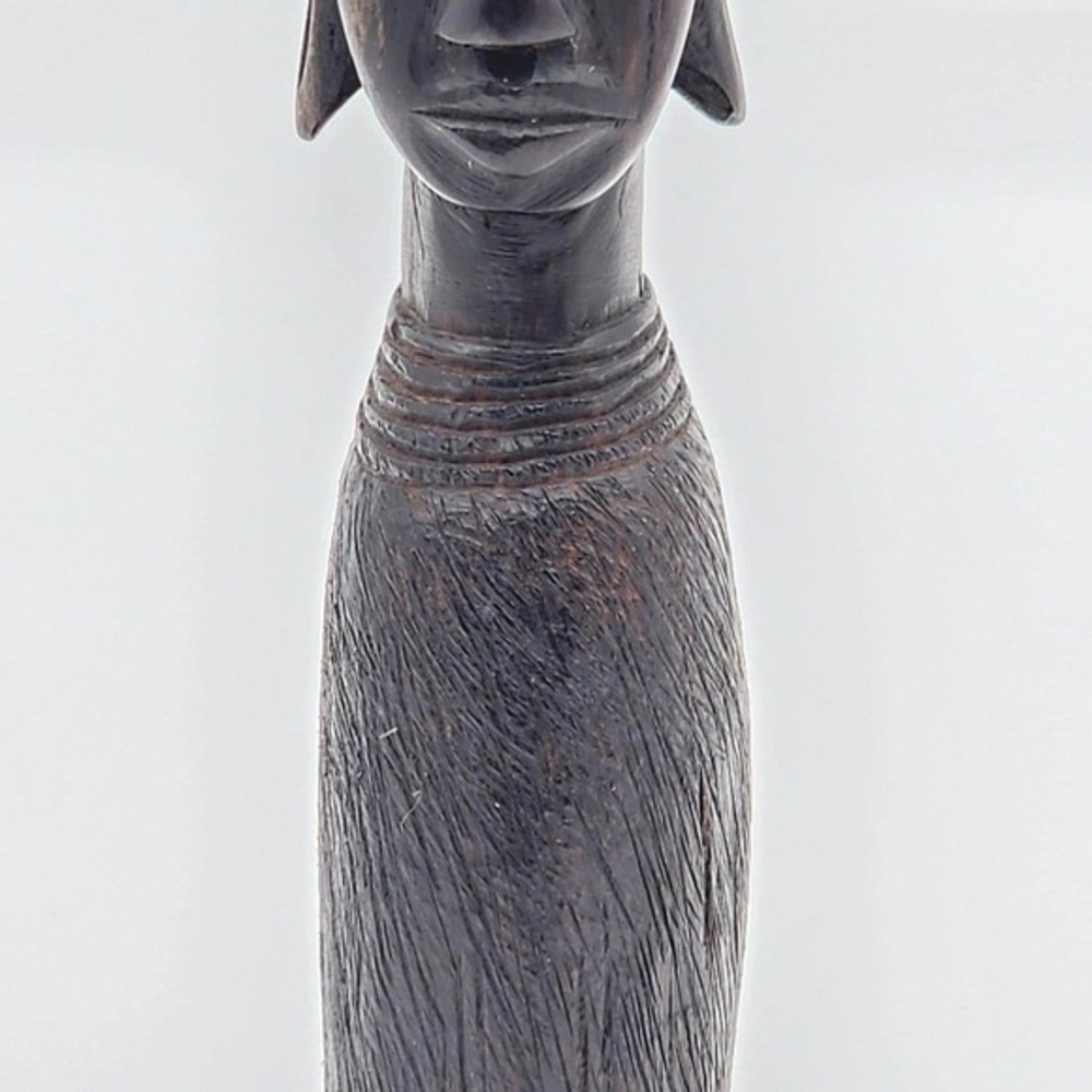 Vintage African Hand Carved Ebony Wood Female Bust Elongated Head Figurine 9" - Picture 11 of 11